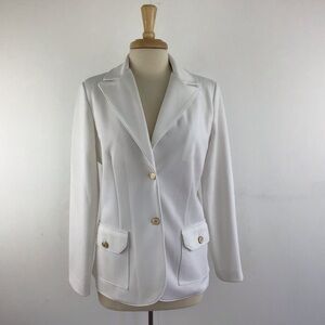 Vintage Koret of California White Stretch blazer with gold trim buttons size 12.